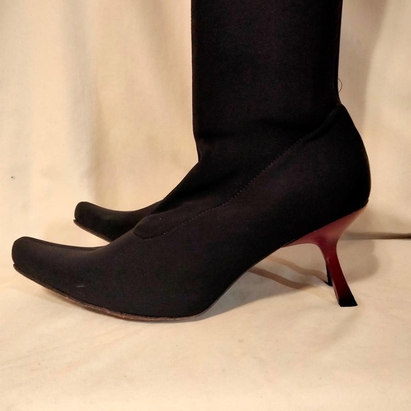 ESPACE by Robert Clergerie Black Stretch Textile Boots with Contrast Heel 7.5 - Picture 5 of 12